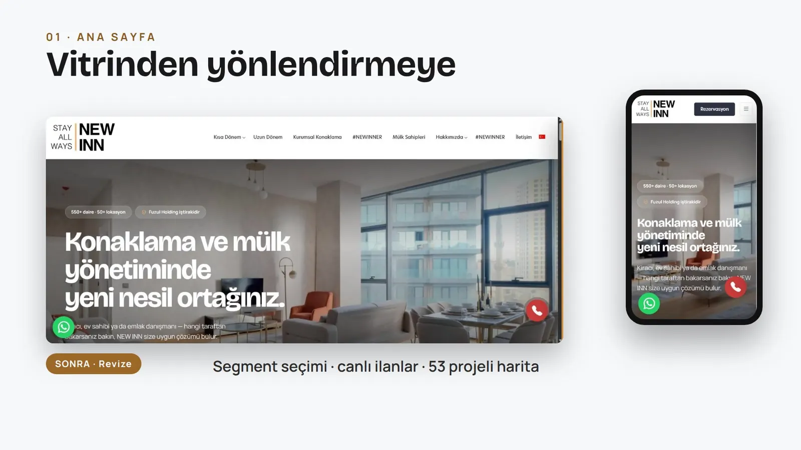 NEW INN ana sayfasının yeni tasarımı: masaüstü ve mobil görünüm
